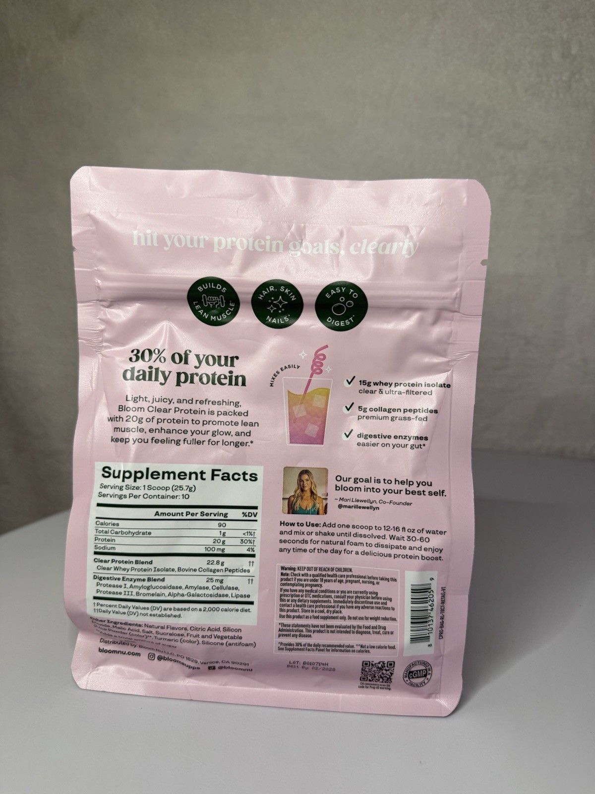 Bloom Clear Protein Powder Raspberry Lemon Whey + Collagen 9.71oz