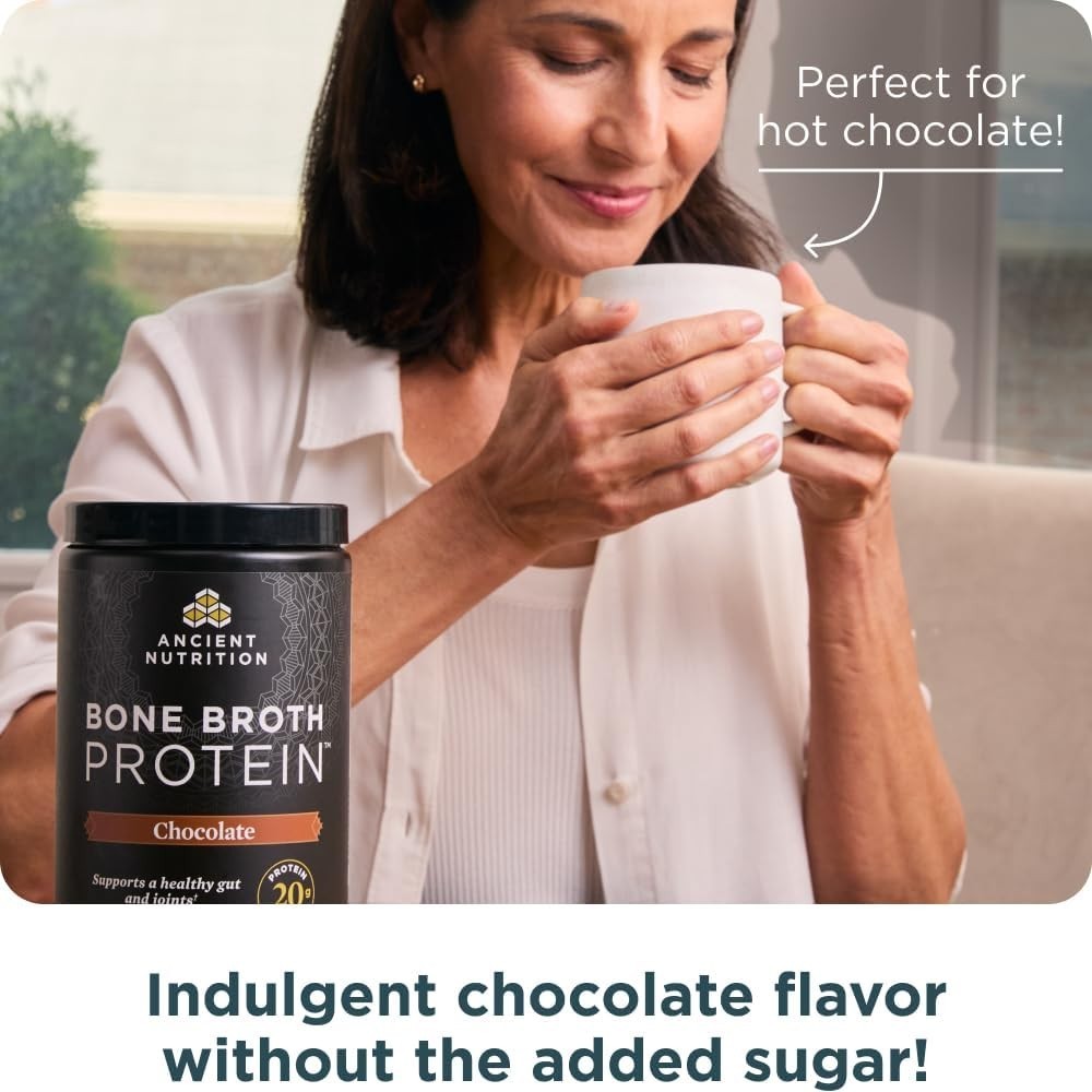 Ancient Nutrition Bone Broth Protein Powder Chocolate 20g Protein 20 Servings